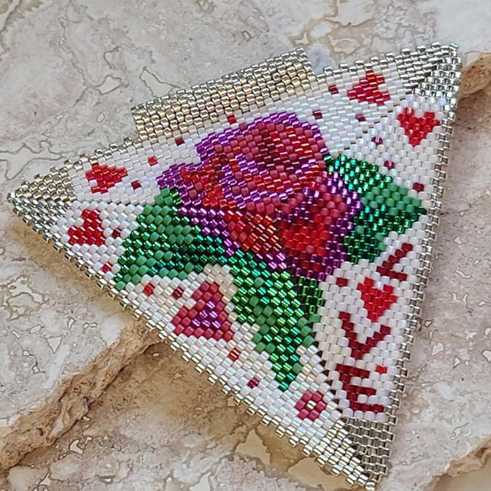 Handmade Peyote stitch triangle pendant, large glass beaded using miyuki glass